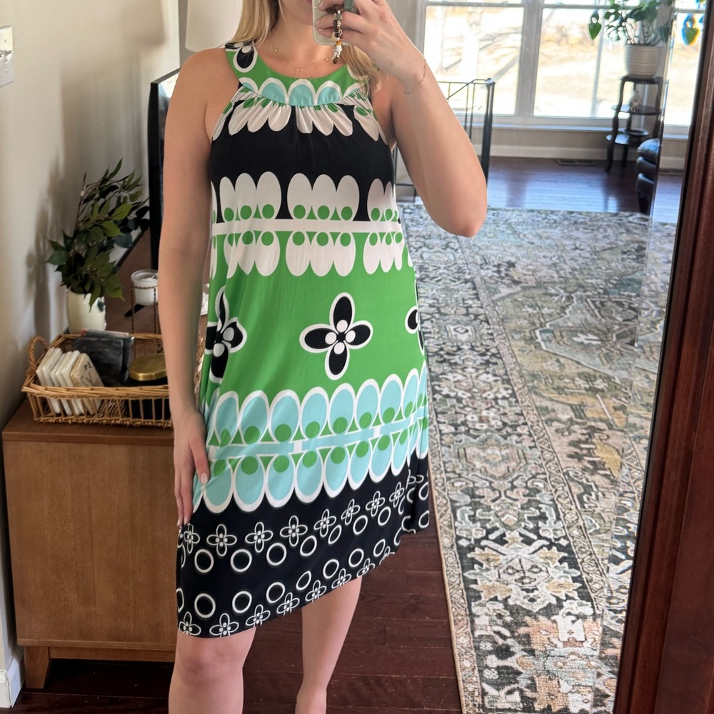 AB Studio Green and Black Floral Midi Dress